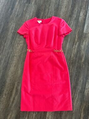 Talbots Fuchsia Midi Sheath Dress with Gold Chain Detail